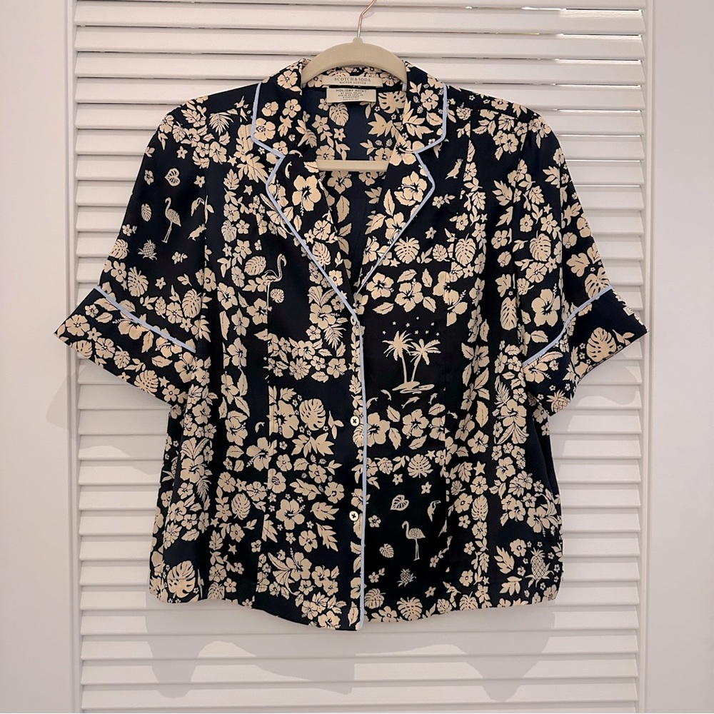 Scotch & Soda Black and Cream Floral Button Down Shirt